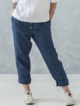 Load image into Gallery viewer, Calças femininas de linho com bolso plus size
