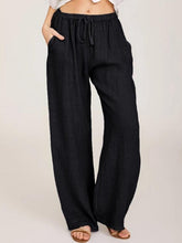 Load image into Gallery viewer, Calças femininas plus size de algodão e linho com bolso
