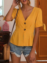 Load image into Gallery viewer, Short-sleeved button-down cotton and cotton T-shirt for women
