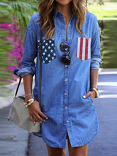 Load image into Gallery viewer, Camisa jeans de bolso com bandeira americana

