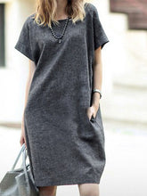 Load image into Gallery viewer, Women Fashion Simple Cotton Linen Breathable Loose Solid Color Short Sleeve Dress

