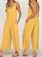Load image into Gallery viewer, Cotton and linen jumpsuit with knot
