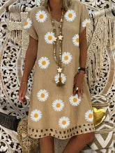 Load image into Gallery viewer, Vestido feminino casual de algodão e linho com decote em V
