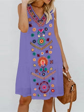 Load image into Gallery viewer, Vestido holgado sin mangas con cárdigan estampado con cuello de pico
