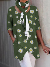 Load image into Gallery viewer, Women's short-sleeved shirt with round neck and linen and cotton print
