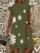 Load image into Gallery viewer, Confortável vestido casual de algodão estampado da margarida para mulheres
