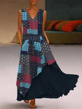 Load image into Gallery viewer, Vintage Print Patch Pocket Double Layer Women Dress
