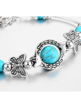Load image into Gallery viewer, Pulseira feminina turquesa feita à mão com borboleta
