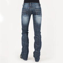 Load image into Gallery viewer, Calça jeans de montaria feminina com corte flecha azul
