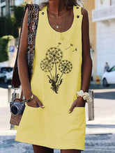 Load image into Gallery viewer, Women's Dandelion Print Pocket Button Cotton Linen Dress

