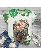 Load image into Gallery viewer, Camiseta feminina de manga curta para gato havaiano
