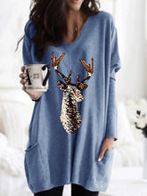Load image into Gallery viewer, Camisa larga de gola redonda com estampa bege
