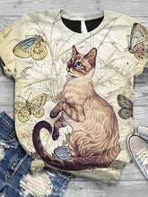 Load image into Gallery viewer, Camiseta de algodão vintage com estampa de gato em volta
