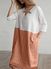 Load image into Gallery viewer, Vestido de encaje con dobladillo de algodón y lino y mangas de encaje
