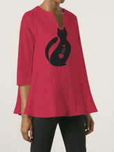 Load image into Gallery viewer, Camiseta holgada estampada de algodón y lino para mujer
