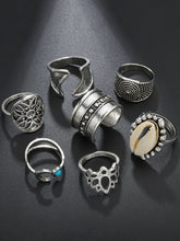 Load image into Gallery viewer, Retro Moon Lotus ring 7 pieces ring inlaid with natural shell
