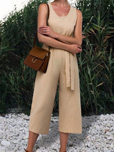 Load image into Gallery viewer, Women's sleeveless cotton and linen jumpsuit with belt
