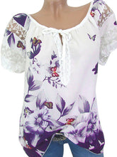 Load image into Gallery viewer, Short sleeves in lace lace with butterfly print
