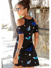 Load image into Gallery viewer, Vestido de playa con estampado de mariposas y estrellas para mujer
