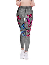 Load image into Gallery viewer, Vaqueros de imitación slim fit con mariposa de alta elasticidad
