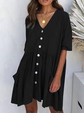 Load image into Gallery viewer, Vestido casual feminino de linho e algodão com bolso
