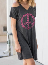 Load image into Gallery viewer, Women's Daisy Peace Sign Print Off Shoulder Dress
