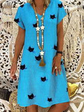 Load image into Gallery viewer, Cat Face Print Short Sleeve Women Dress
