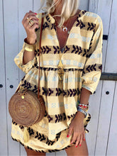 Load image into Gallery viewer, Vestido de mujer de manga 3/4 en algodón y lino estampado

