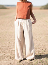 Load image into Gallery viewer, Cor sólida para mulher, bom par, calças largas de linho.
