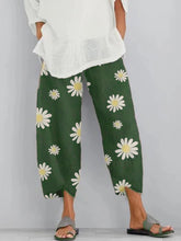 Load image into Gallery viewer, Calça casual feminina de algodão e linho com estampa margarida
