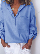 Load image into Gallery viewer, Camisa casual feminina de algodão com bolso selvagem
