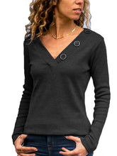 Load image into Gallery viewer, Women's Plain Long Sleeve V-Neck Top
