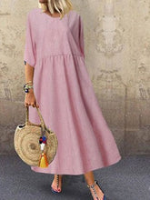 Load image into Gallery viewer, Cotton and linen midi dress with pinstripe
