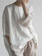 Load image into Gallery viewer, Camisa casual de cinco mangas de algodão e linho
