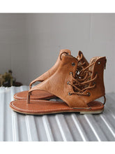 Load image into Gallery viewer, Sandalias con cordones y cremallera plana de moda retro para mujer
