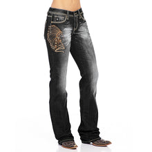 Load image into Gallery viewer, Washed Rhinestone Embroidered Stretch Bootcut Jeans
