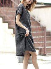 Load image into Gallery viewer, Women Fashion Simple Cotton Linen Breathable Loose Solid Color Short Sleeve Dress
