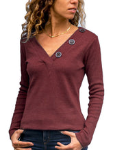 Load image into Gallery viewer, Women's Plain Long Sleeve V-Neck Top
