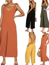 Load image into Gallery viewer, Cotton and linen jumpsuit with knot
