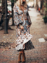 Load image into Gallery viewer, Vestido largo bohemio con botones retro Vestido con dobladillo con volantes
