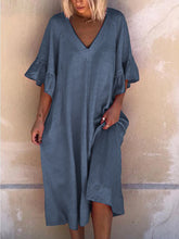 Load image into Gallery viewer, Vestido comprido com decote em V e mangas franzidas
