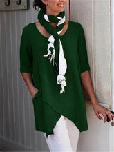 Load image into Gallery viewer, Camisa feminina de bolso assimétrica com meia manga
