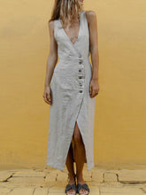 Load image into Gallery viewer, Women's cotton and linen sleeveless V-neck dress
