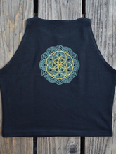 Load image into Gallery viewer, Short fitted top with butterfly mandala
