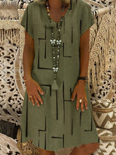 Load image into Gallery viewer, Vestido folgado com decote em V em algodão estampado e linho
