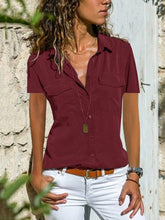 Load image into Gallery viewer, Camisa de solapa de manga corta para mujer
