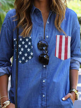 Load image into Gallery viewer, Camisa jeans de bolso com bandeira americana
