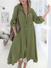 Load image into Gallery viewer, Plus Size Irregular Cotton and Linen V Neck Dress
