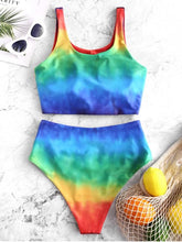 Load image into Gallery viewer, 【Artículo caliente de verano】 Traje de baño Tankini con efecto tie dye arcoíris con nudo fruncido (S-2XL)
