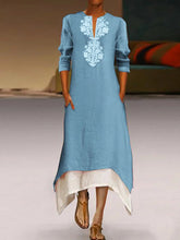 Load image into Gallery viewer, Vestido feminino com estampa de linho e algodão com decote em V
